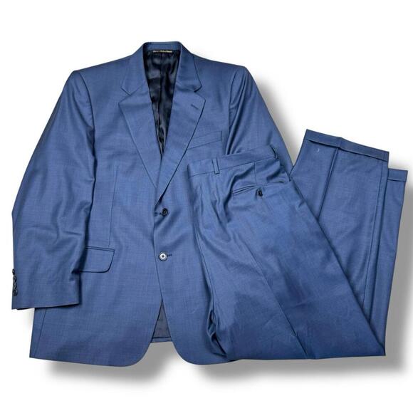 VTG Jack Victor Blue Wool Two Piece Suit 43R Jacket 37R Pants Made inCanada Work - Picture 1 of 15